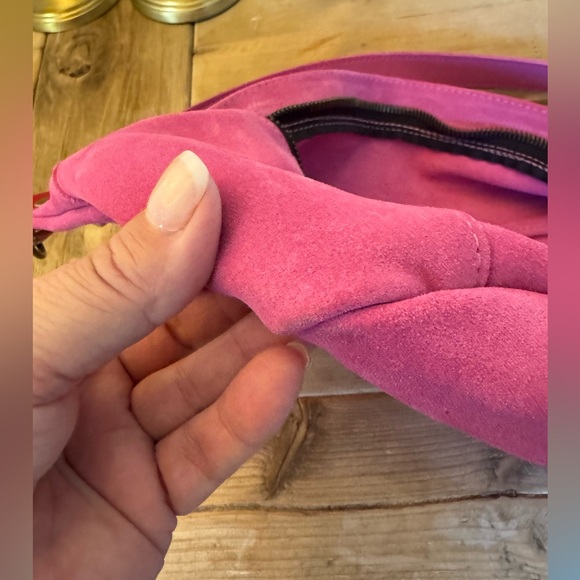 Parker Thatch Pink Suede Sling Crossbody Bag with Red Accent - Picture 4 of 9